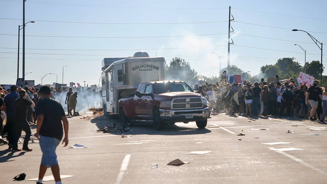 Castle doctrine riot attacking truck